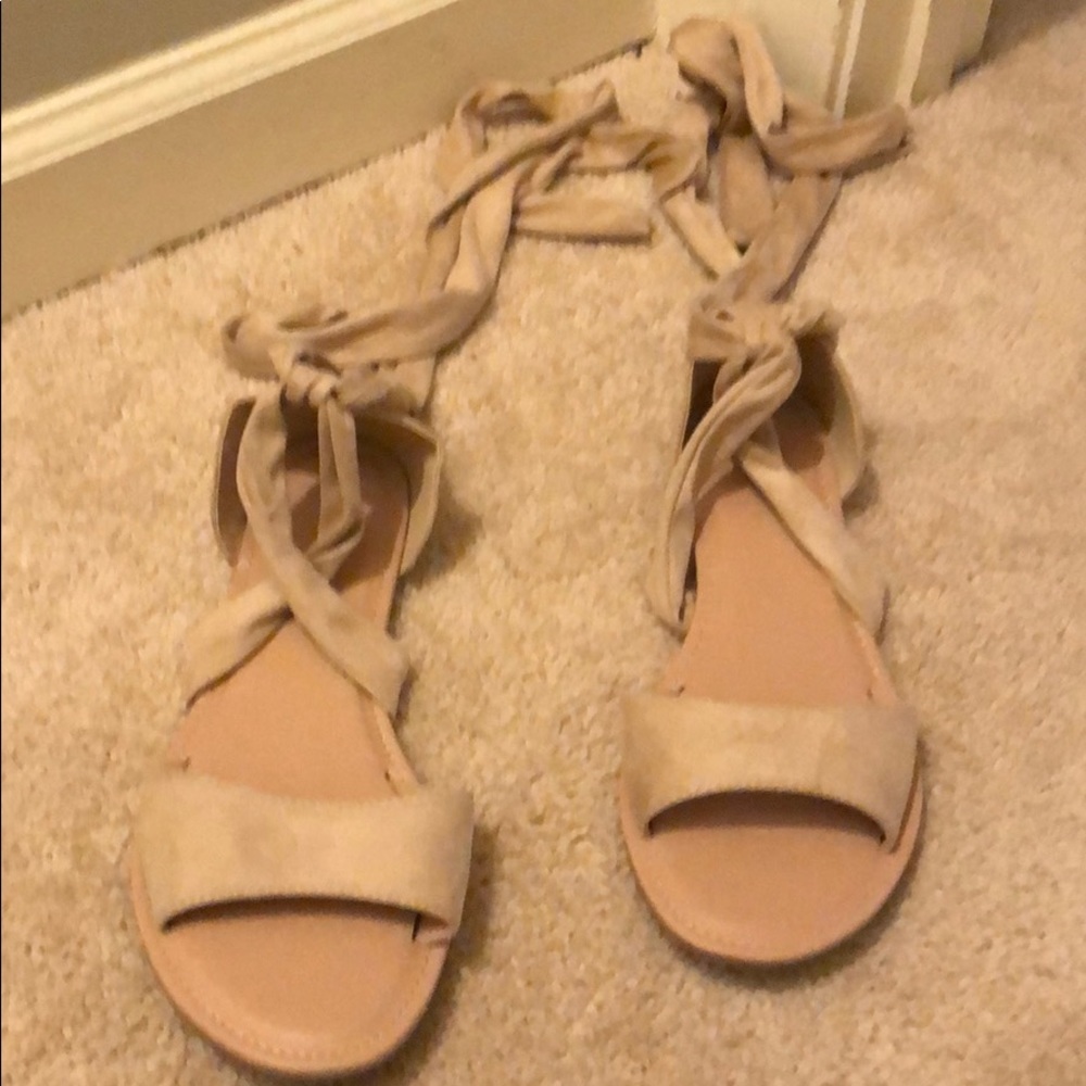 Lace Up Tan Flats